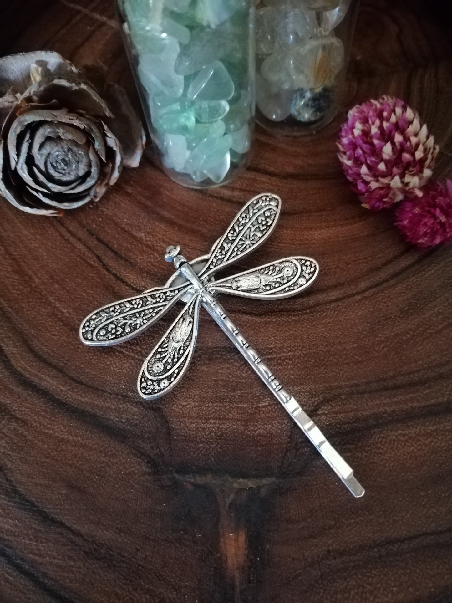One Antique Silver Plated Dragonfly Bobby Pin/Hair Clip
