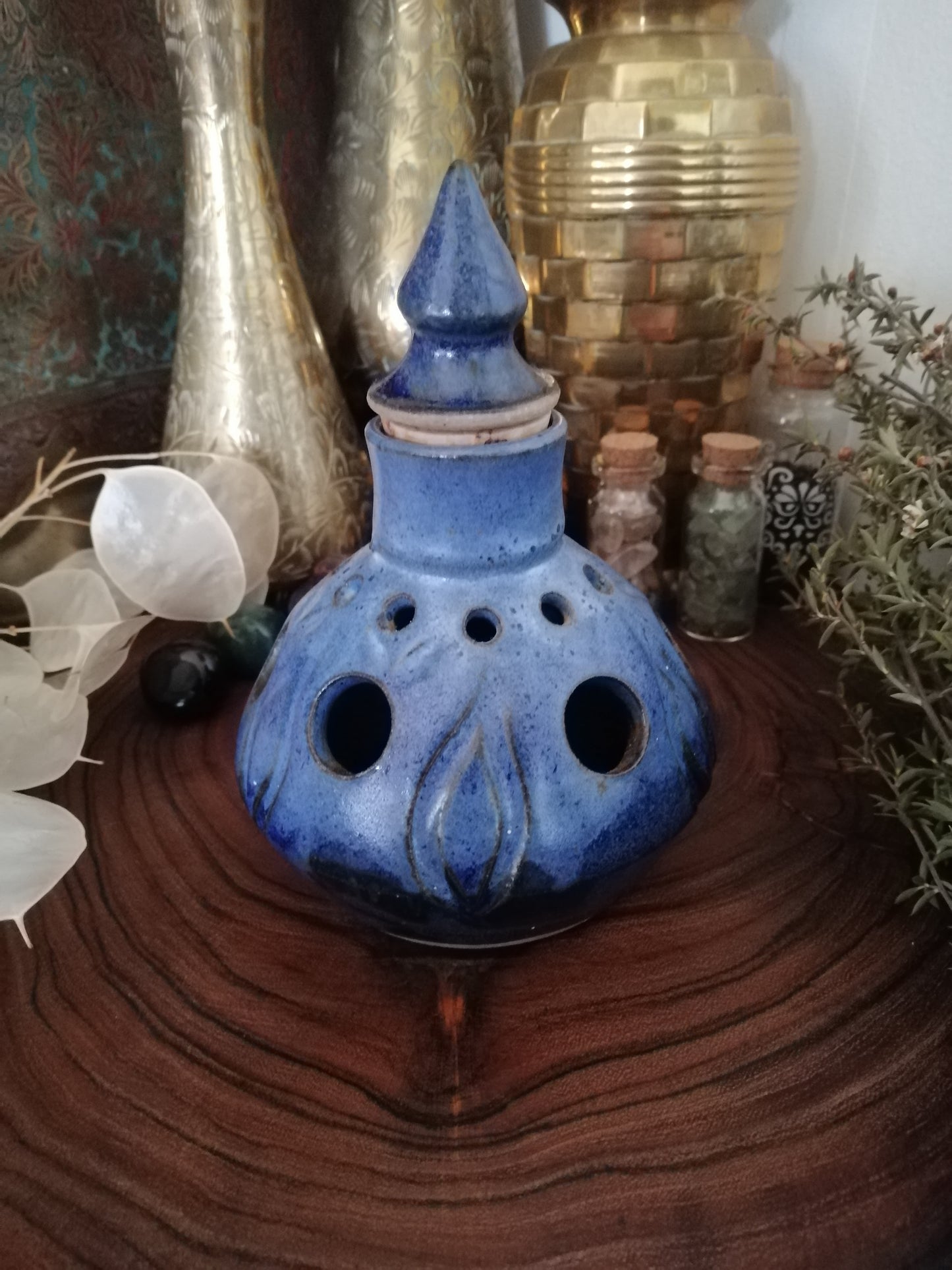 Preloved Blue Pottery Pot Pourri Bottle