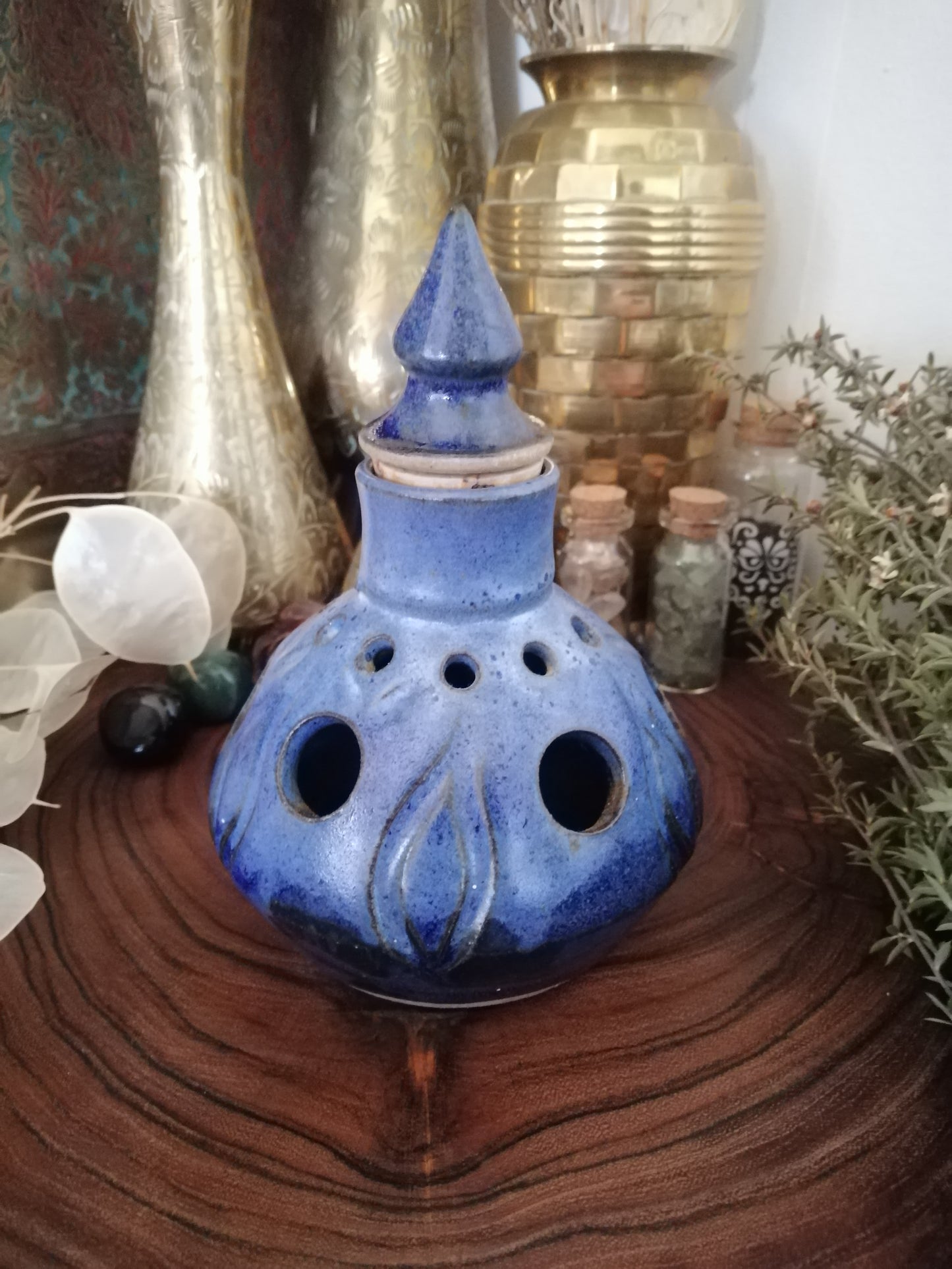 Preloved Blue Pottery Pot Pourri Bottle