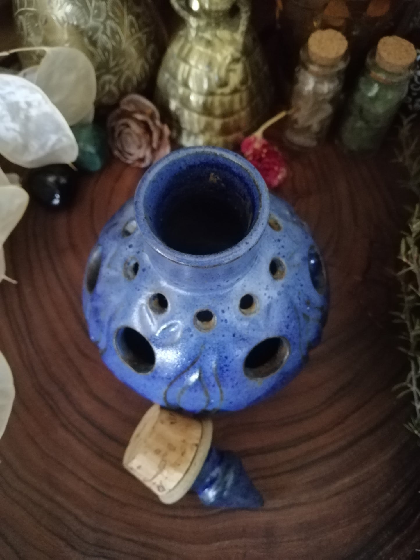 Preloved Blue Pottery Pot Pourri Bottle