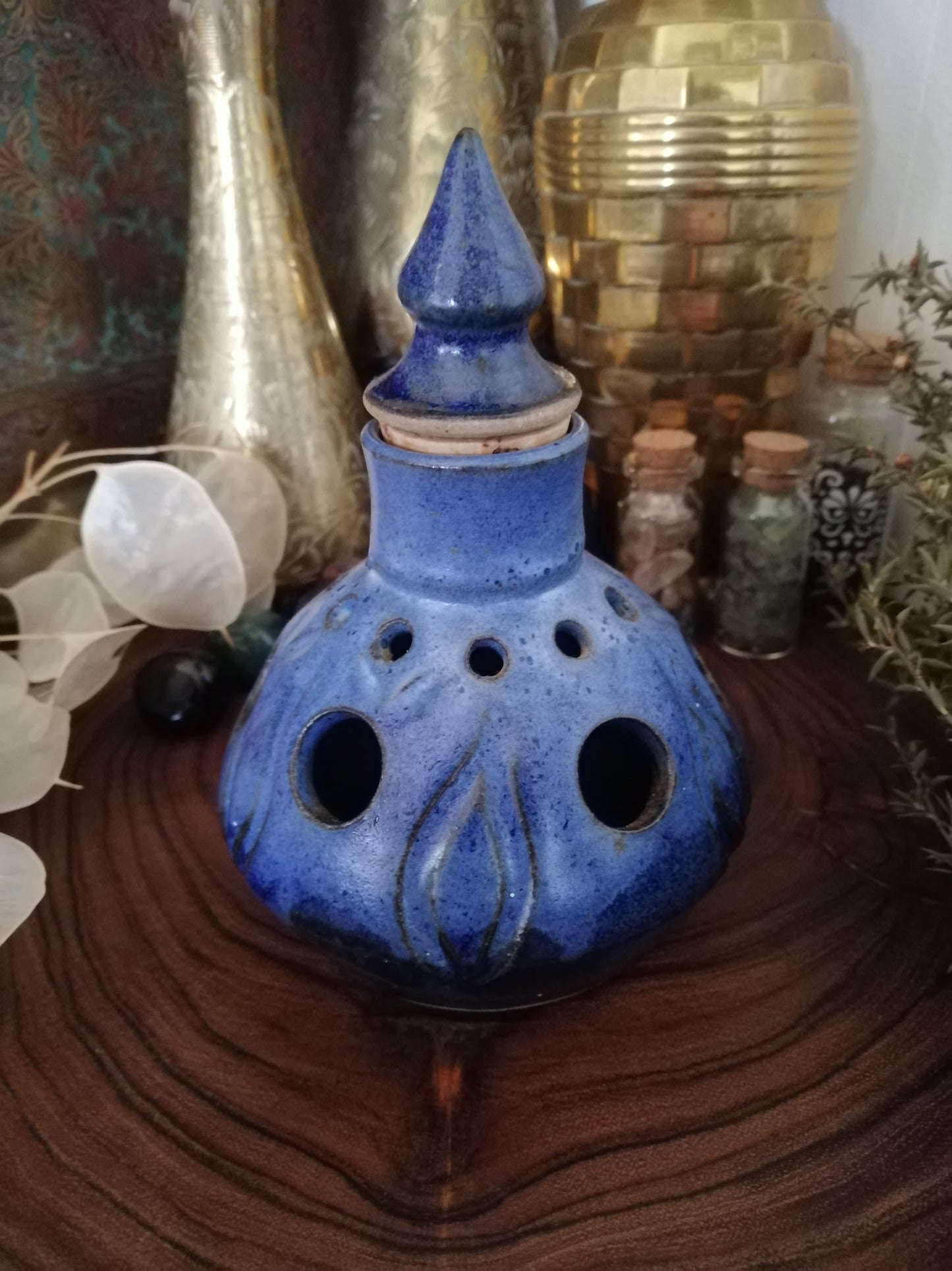 Preloved Blue Pottery Pot Pourri Bottle