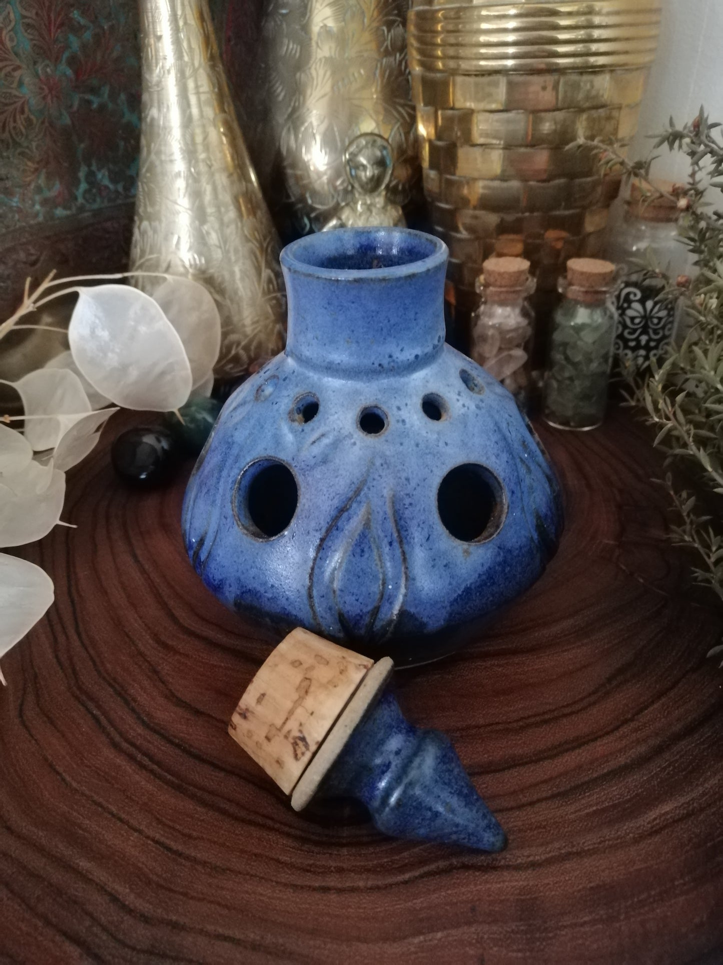Preloved Blue Pottery Pot Pourri Bottle