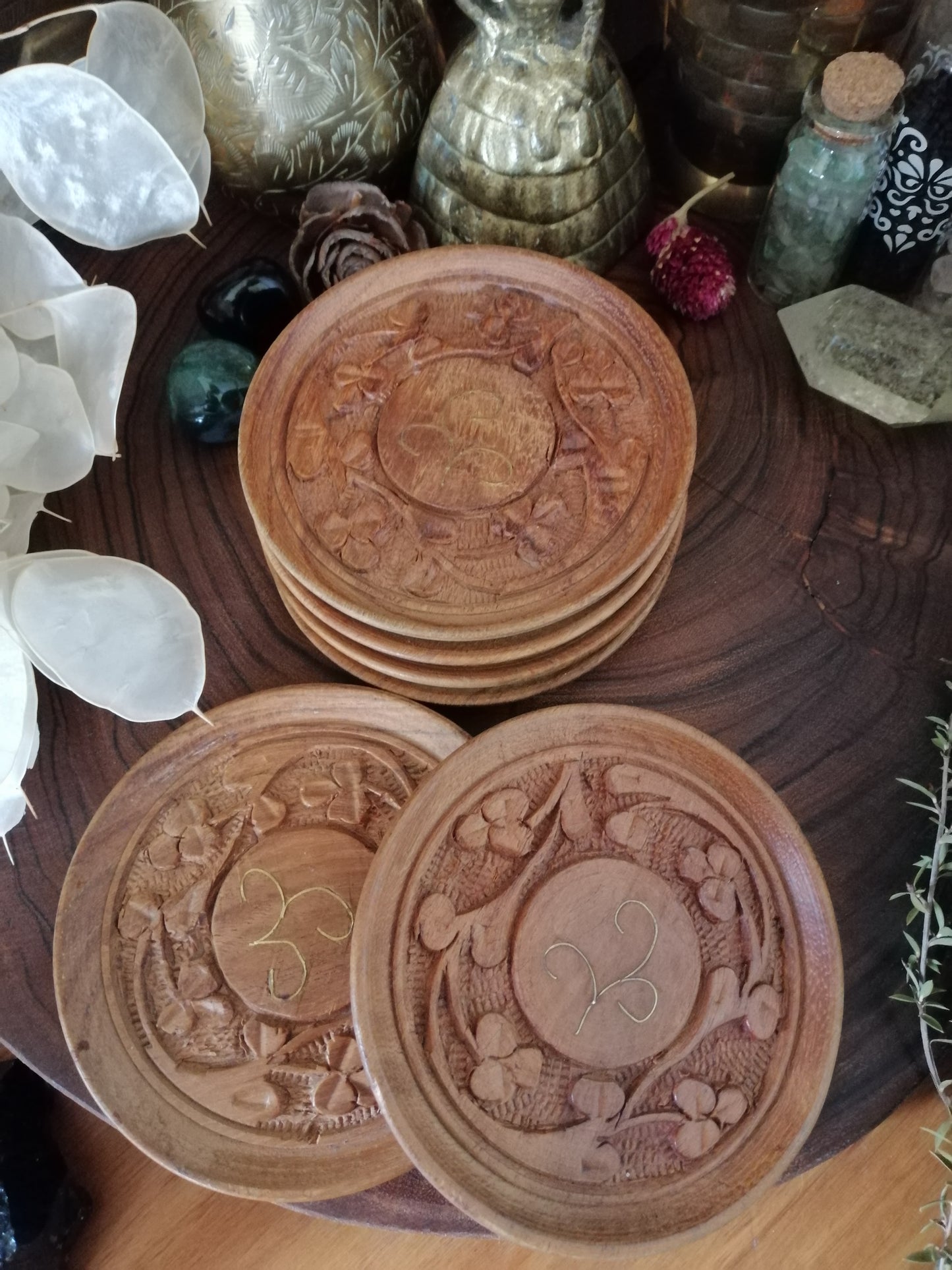 Set of 6 Hand Carved Wood Coasters