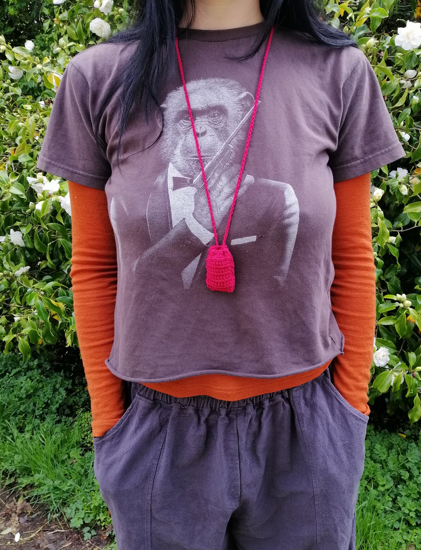 Green Crocheted Crystal/Amulet Pouch Necklace