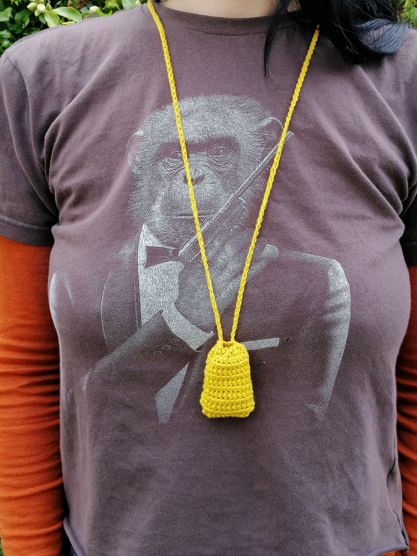 Red Crocheted Crystal/Amulet Pouch Necklace