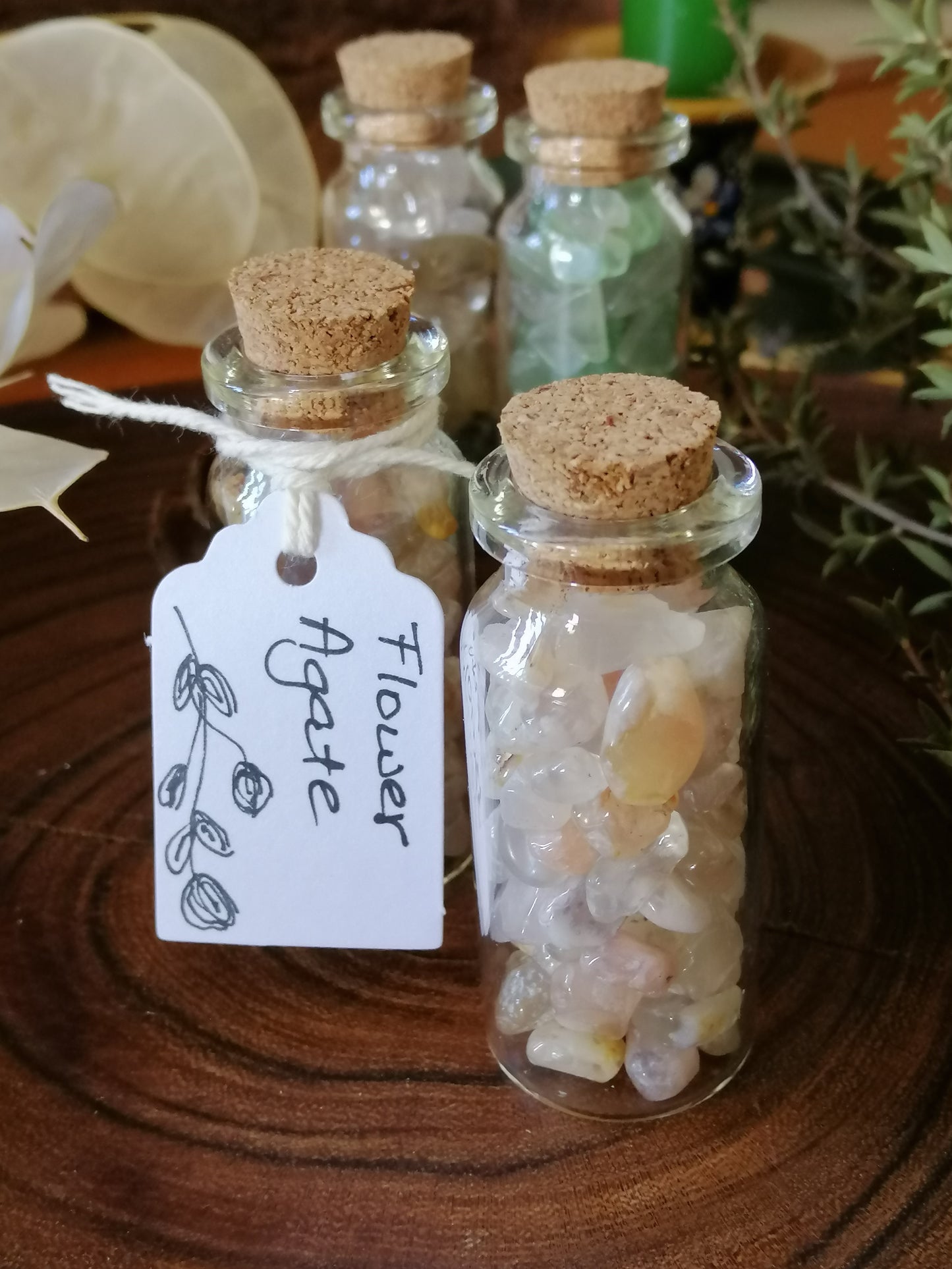Flower Agate Crystal Chip Bottle