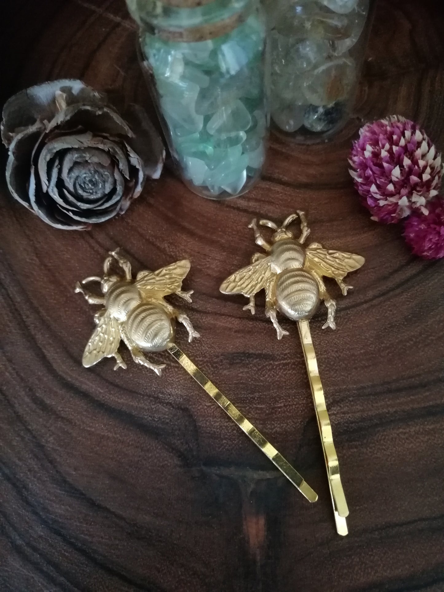 Bee Hair Pin Gold Brass/Bumble Bee Bobby Pins/Bee Hair Clips