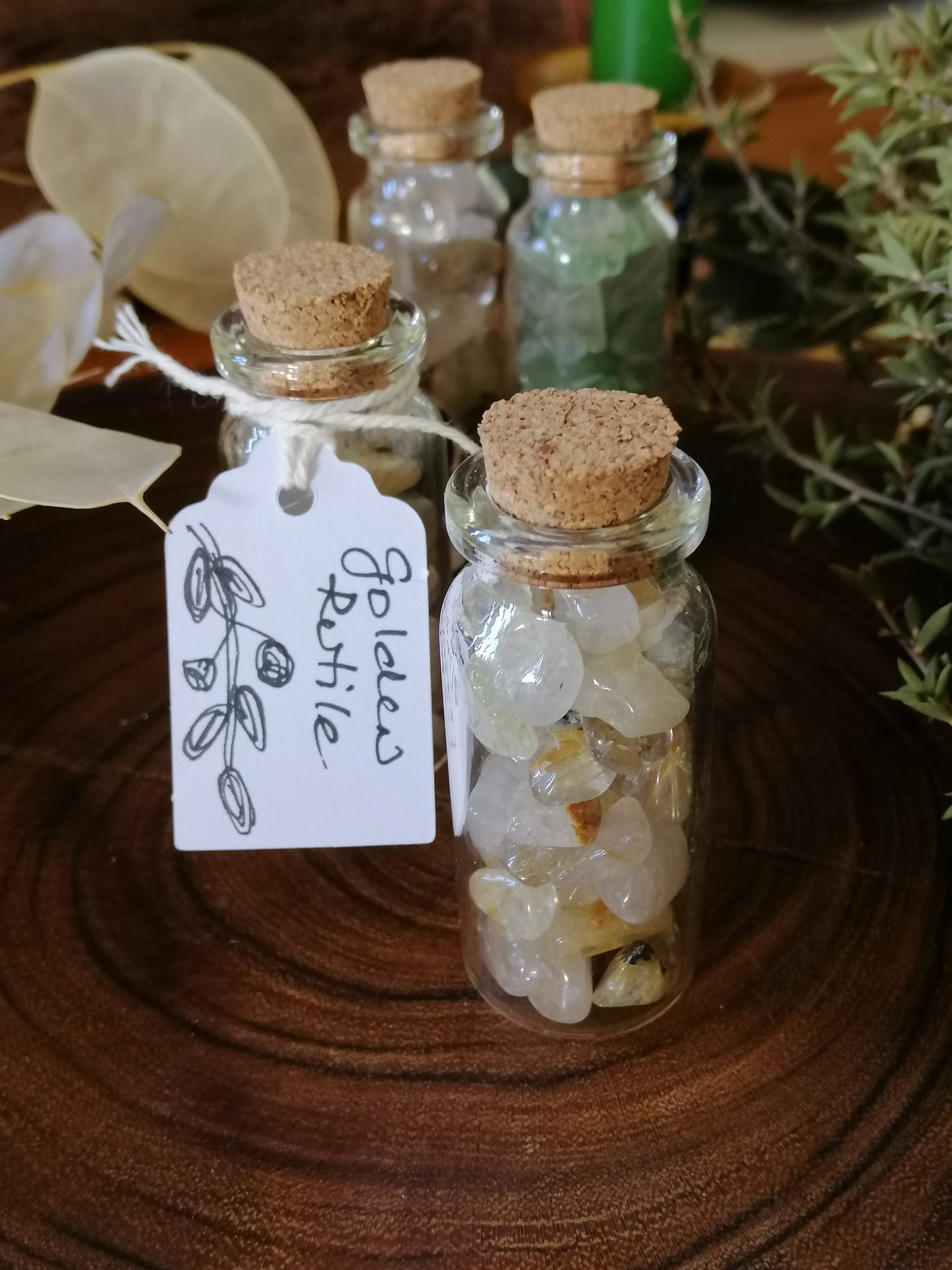 Golden Rutile Crystal Chip Bottle