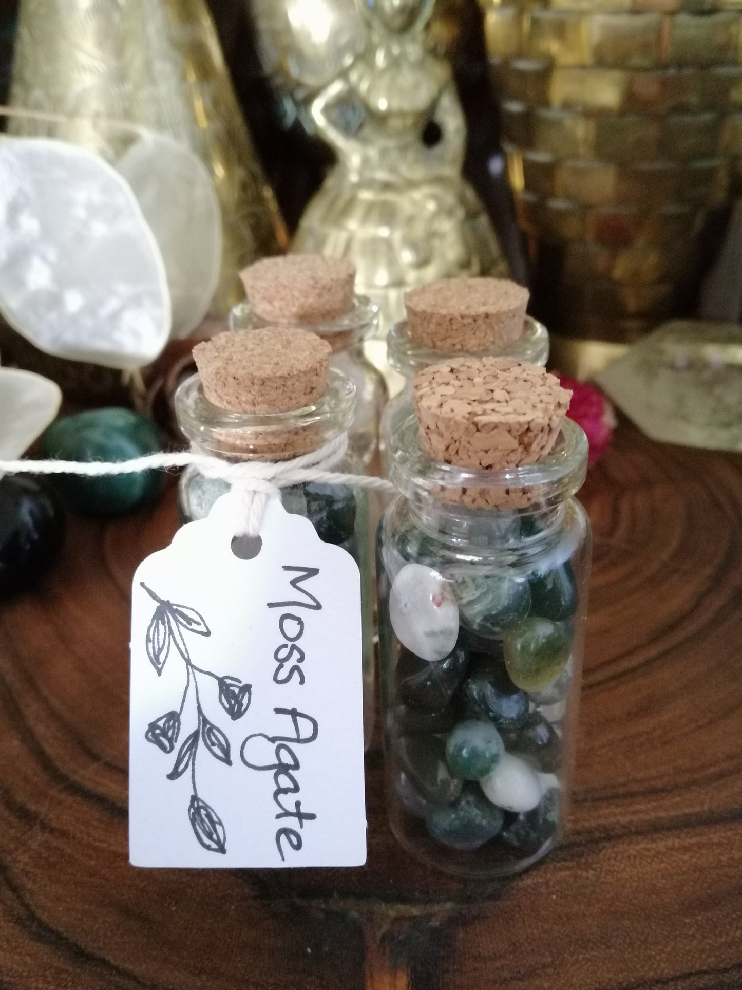 Moss Agate Crystal Chip Bottle