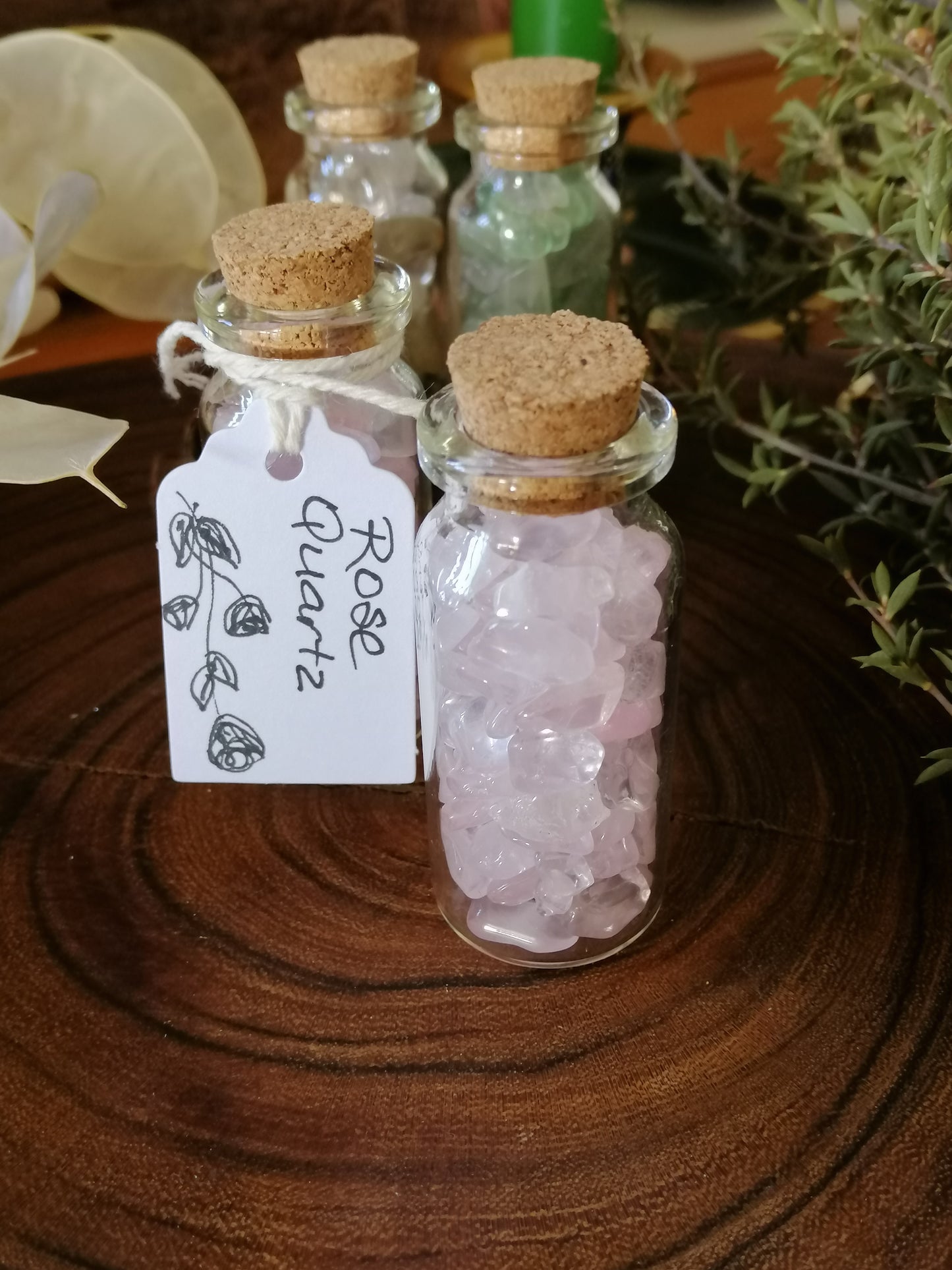 Rose Quartz Crystal Chip Bottle