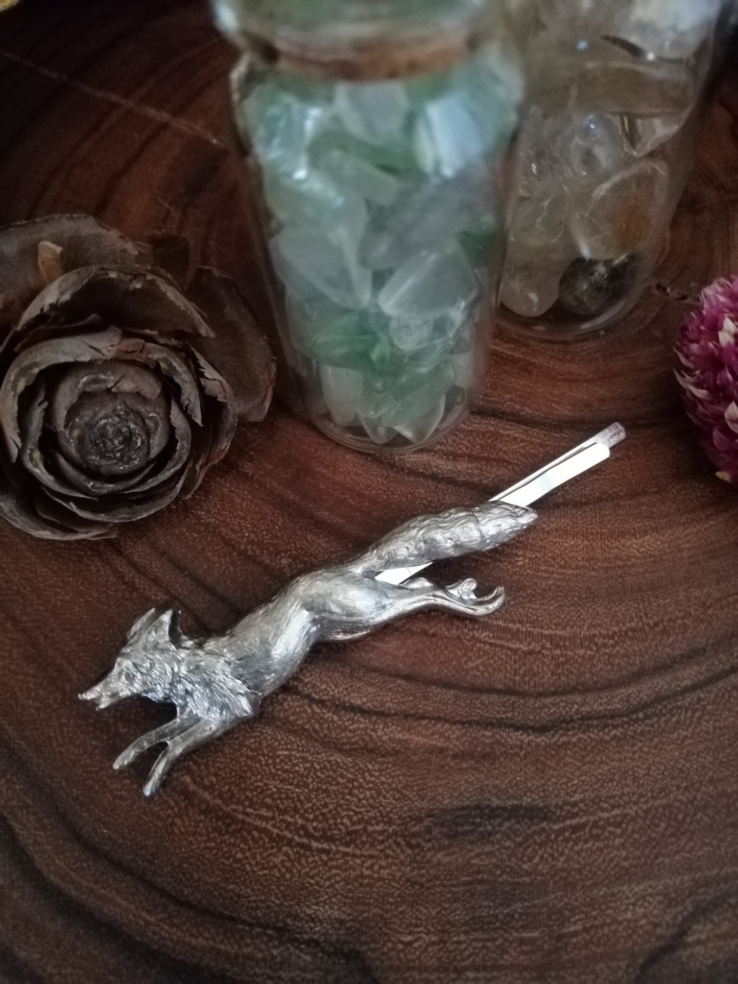 Fox Hair Pin Silver/Fox Bobby Pin/Fox Hair Clip/Running Fox Hair Pin