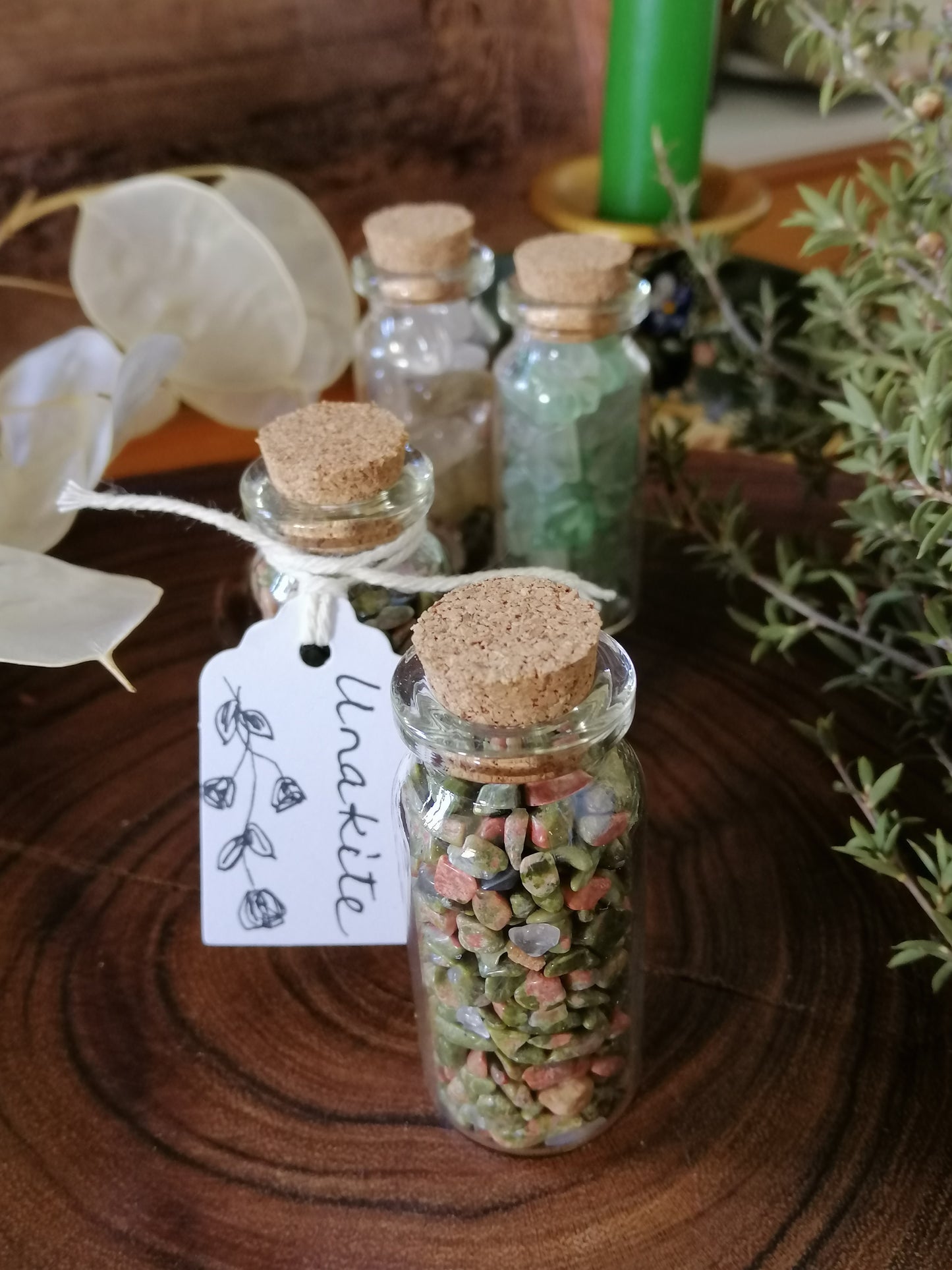 Unakite Crystal Chip Bottle