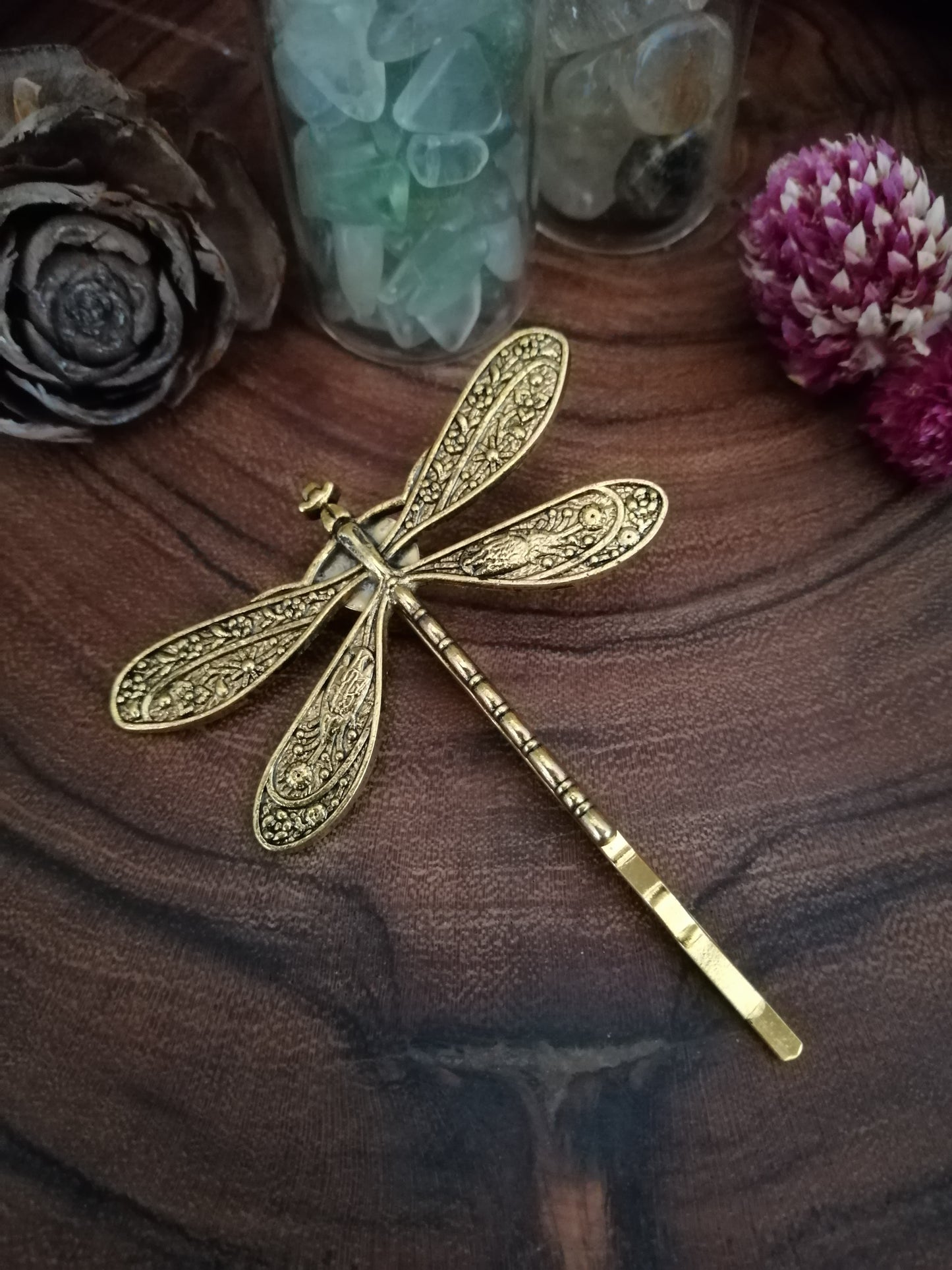 One Antique Gold Plated Dragonfly Bobby Pin/Hair Clip