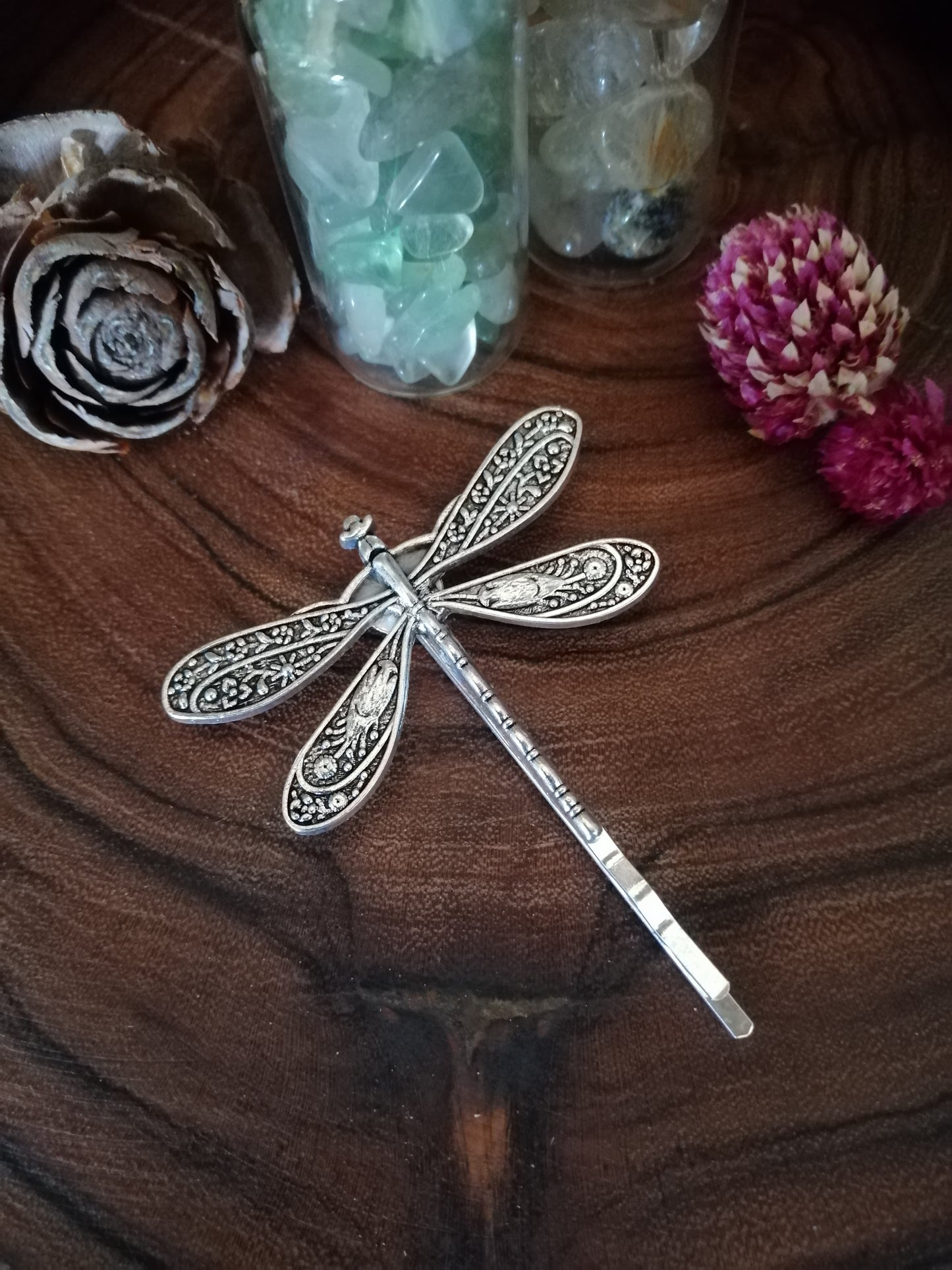 One Antique Silver Plated Dragonfly Bobby Pin/Hair Clip