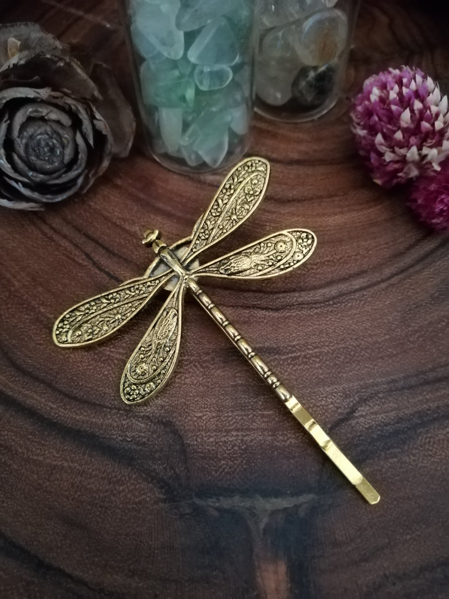 One Antique Gold Plated Dragonfly Bobby Pin/Hair Clip