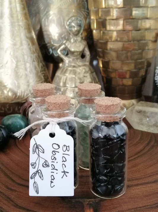 Black Obsidian Crystal Chip Bottle