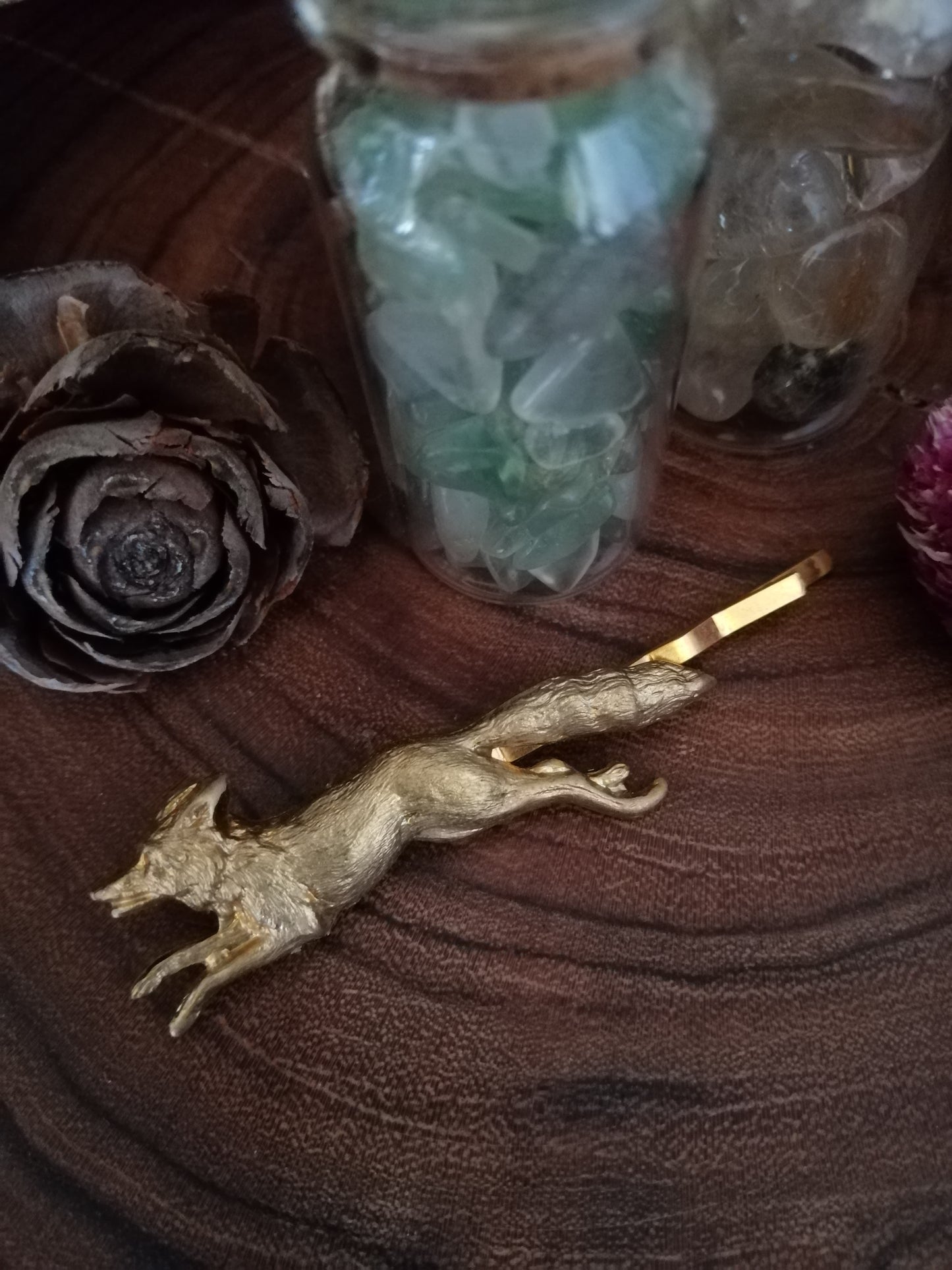 Fox Hair Pin Raw Gold Brass/Fox Bobby Pin/Fox Hair Clip