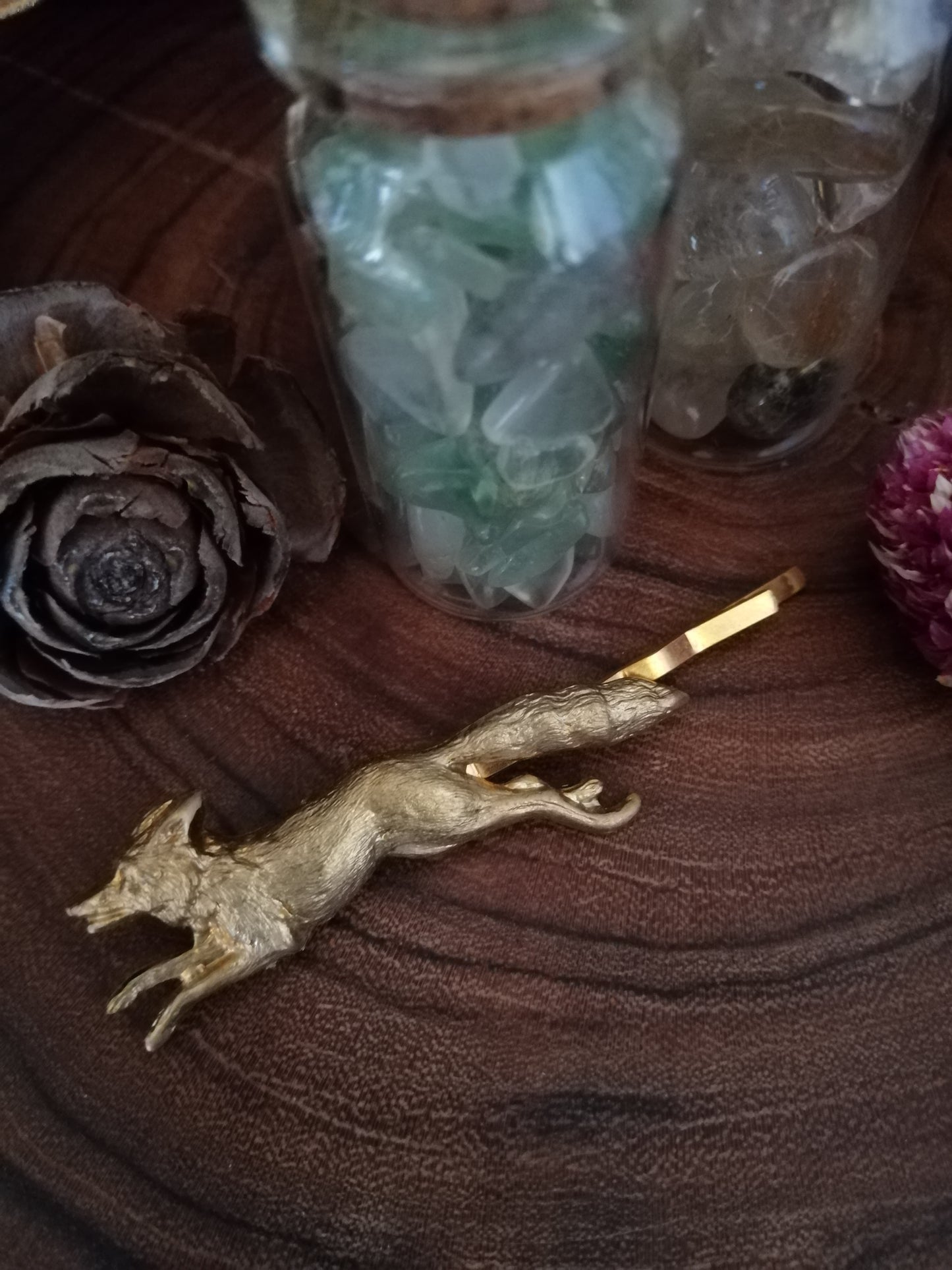 Fox Hair Pin Raw Gold Brass/Fox Bobby Pin/Fox Hair Clip