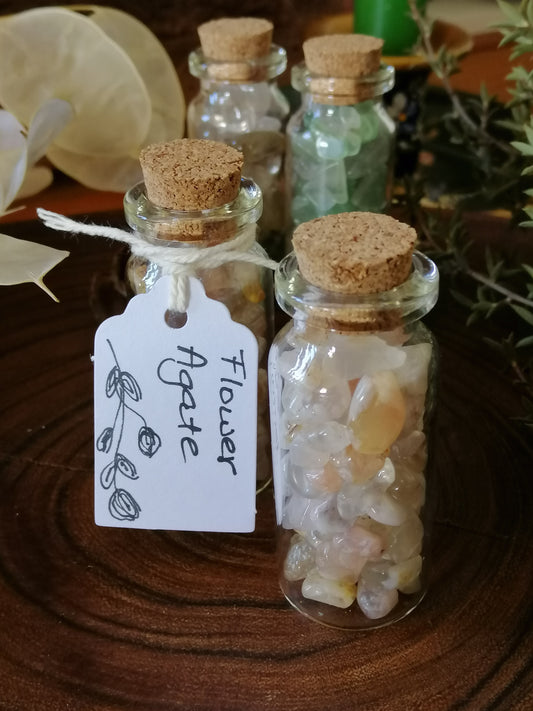 Flower Agate Crystal Chip Bottle