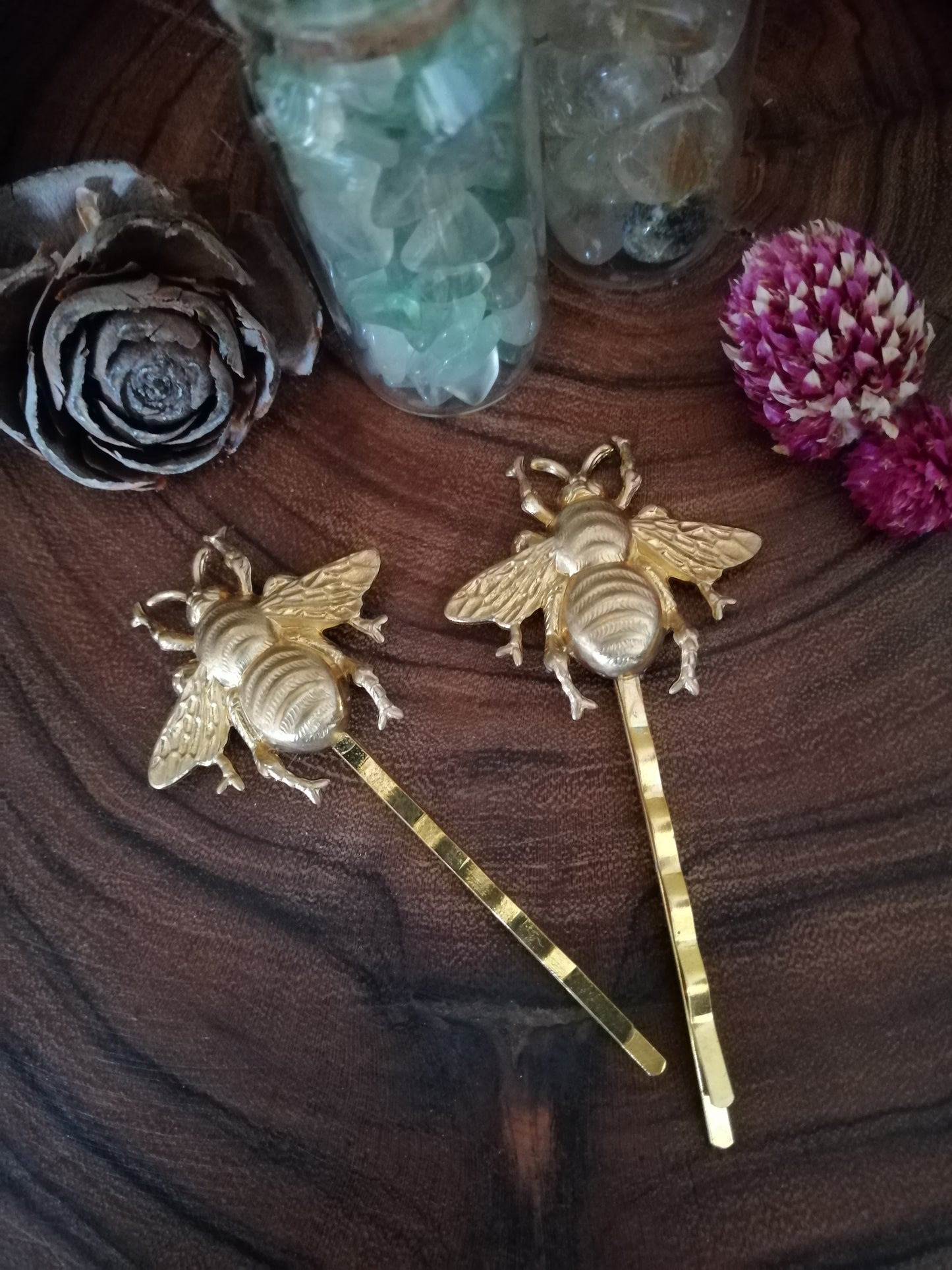 Bee Hair Pin Gold Brass/Bumble Bee Bobby Pins/Bee Hair Clips