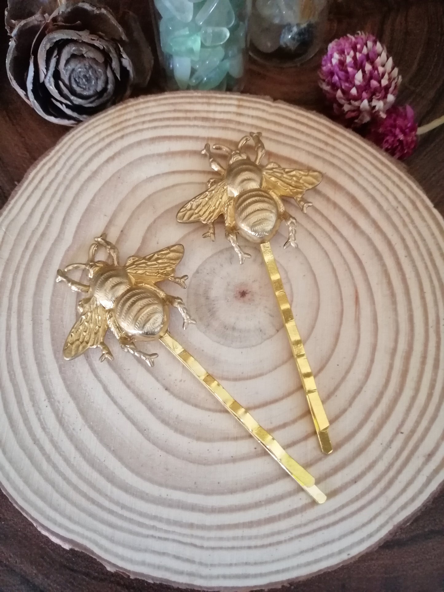 Bee Hair Pin Gold Brass/Bumble Bee Bobby Pins/Bee Hair Clips