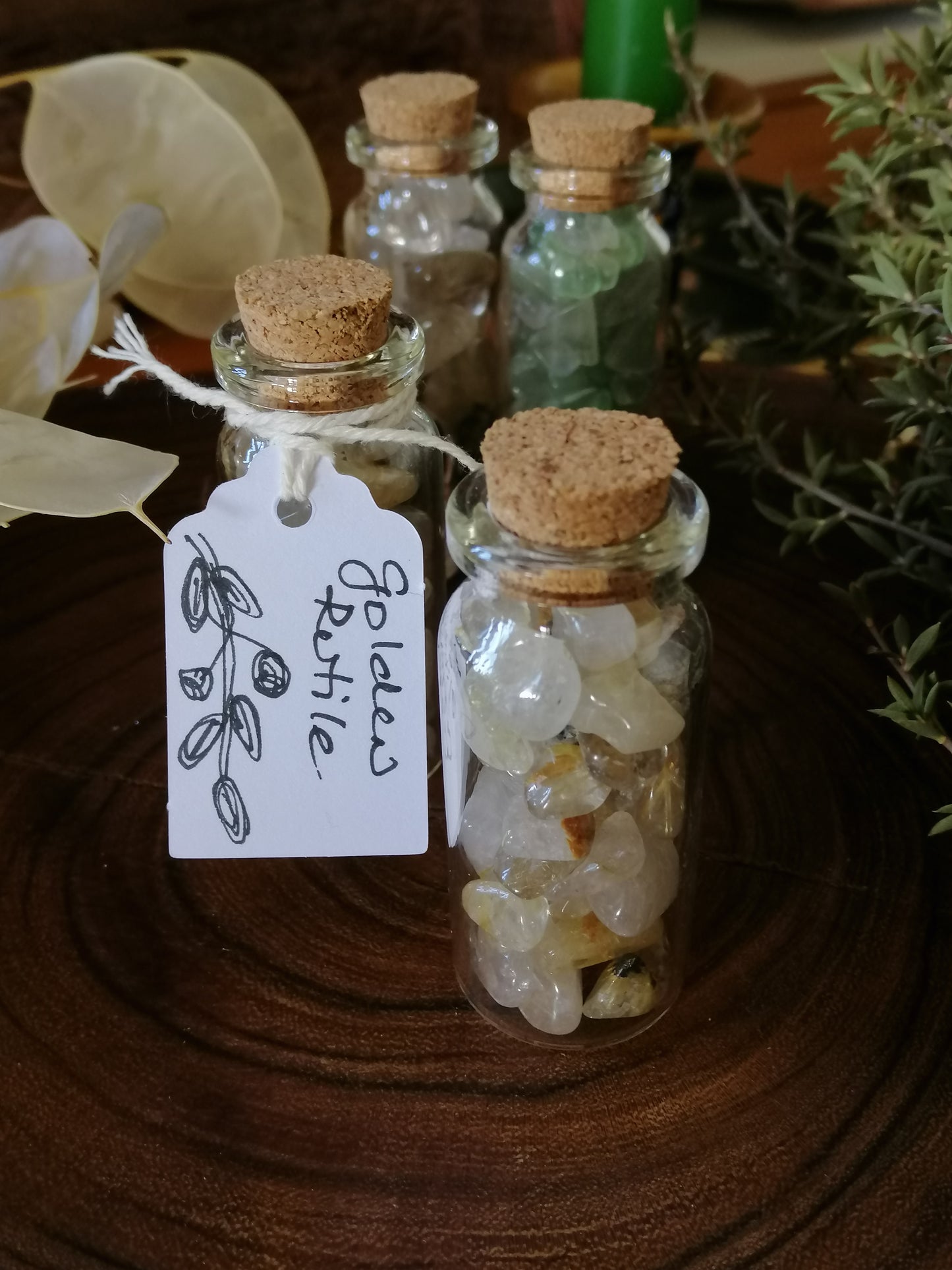 Golden Rutile Crystal Chip Bottle
