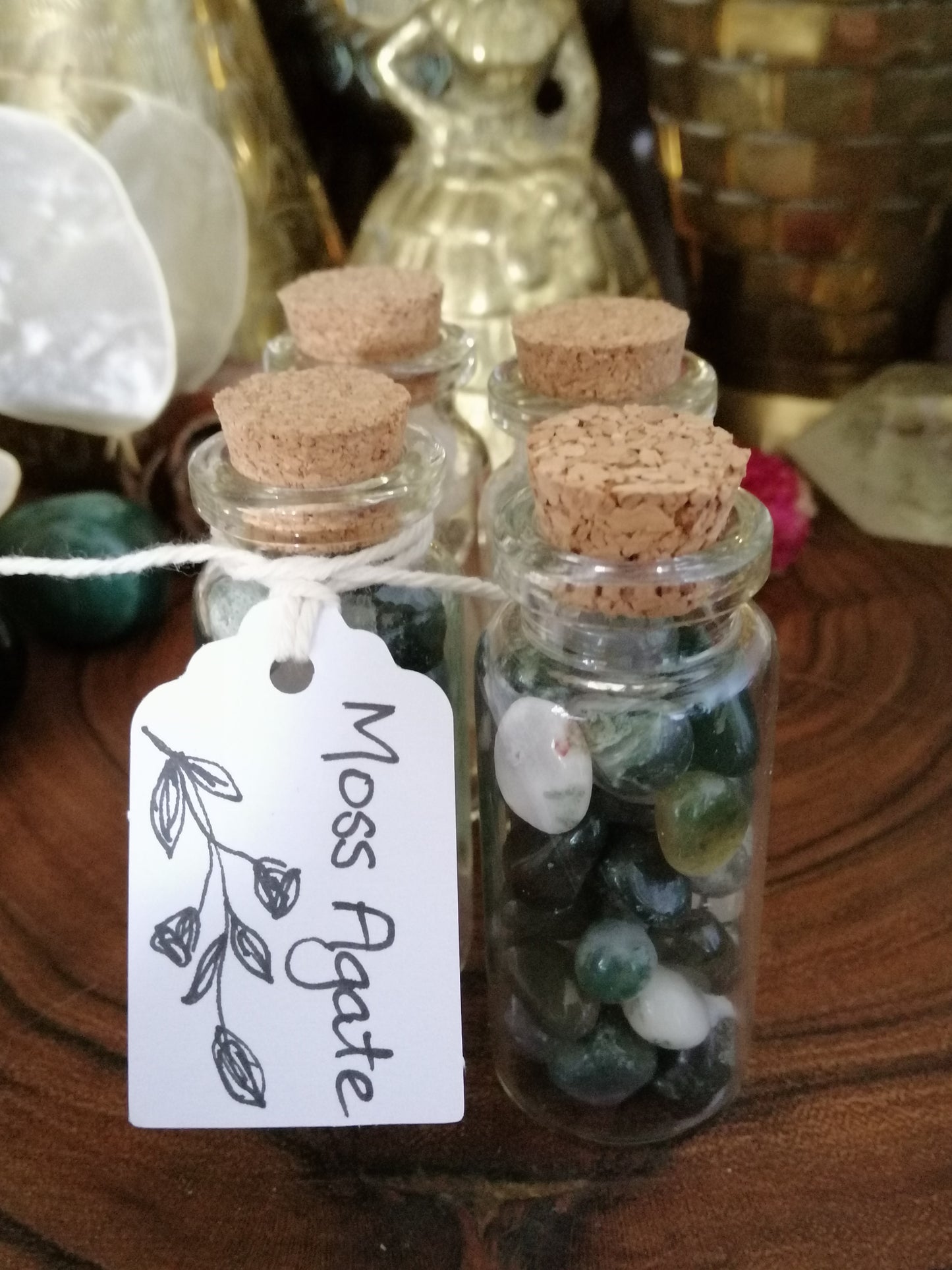 Moss Agate Crystal Chip Bottle