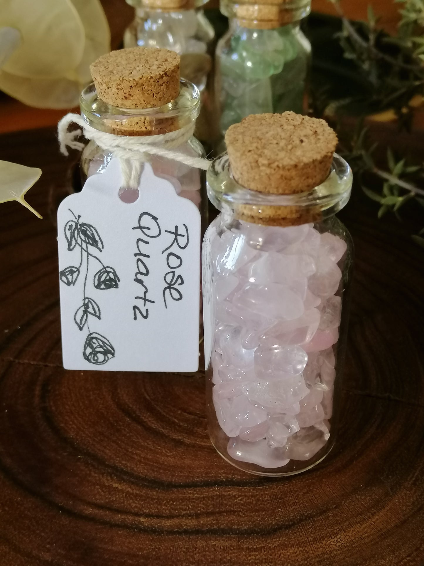 Rose Quartz Crystal Chip Bottle
