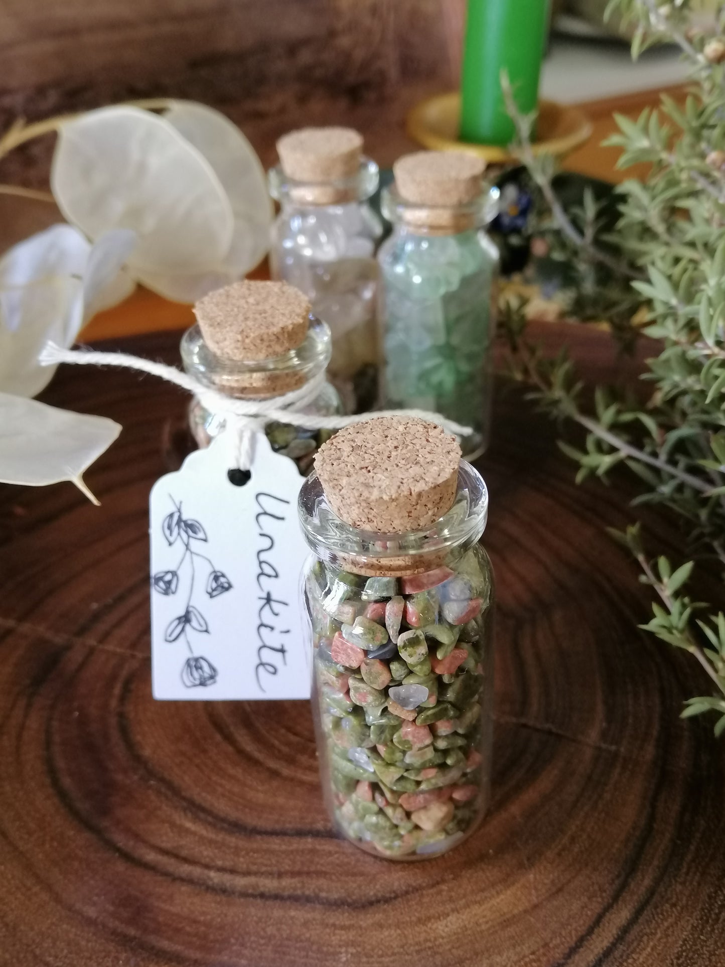 Unakite Crystal Chip Bottle
